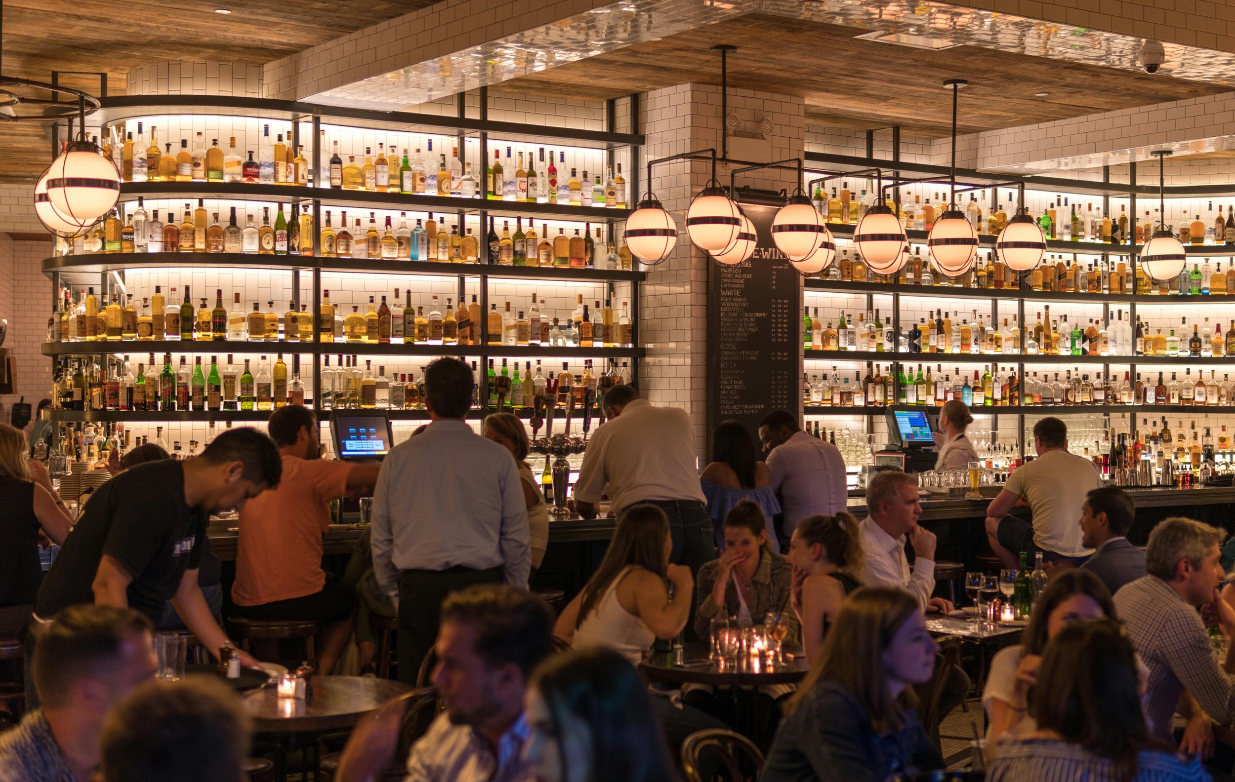 A busy hospitality dining room